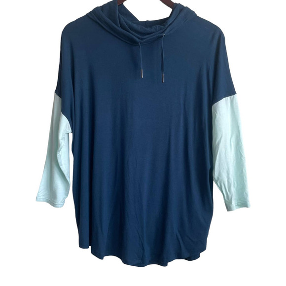 Gaiam Women Yoga Hoodie Top M Blue Color Block Soft Stretch Lounge Activewear - Picture 1 of 12